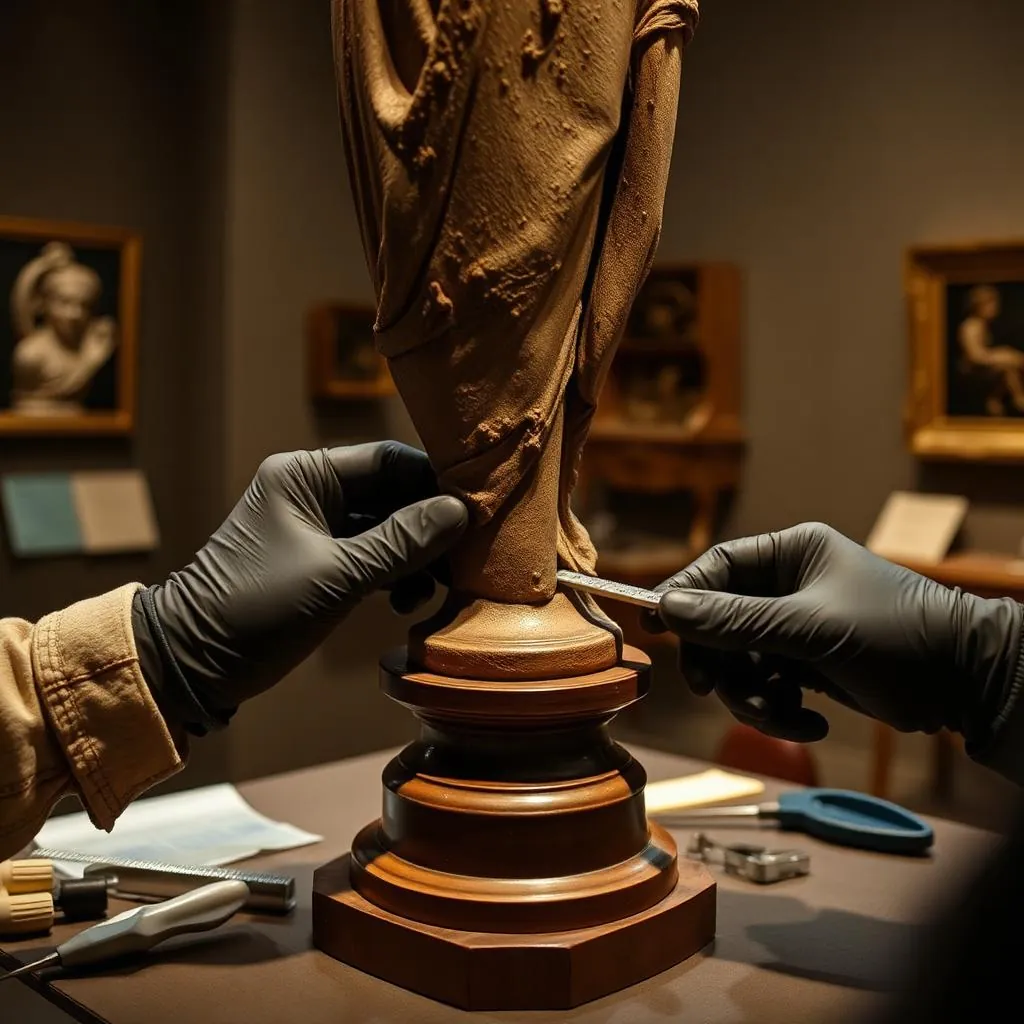 Cuidados técnicos no manuseio de escultura sobre pedestal em ambiente museológico